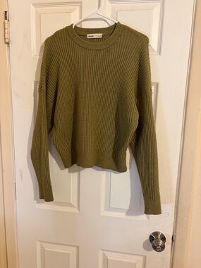 Elodie Olive Ribbed Crewneck Sweater